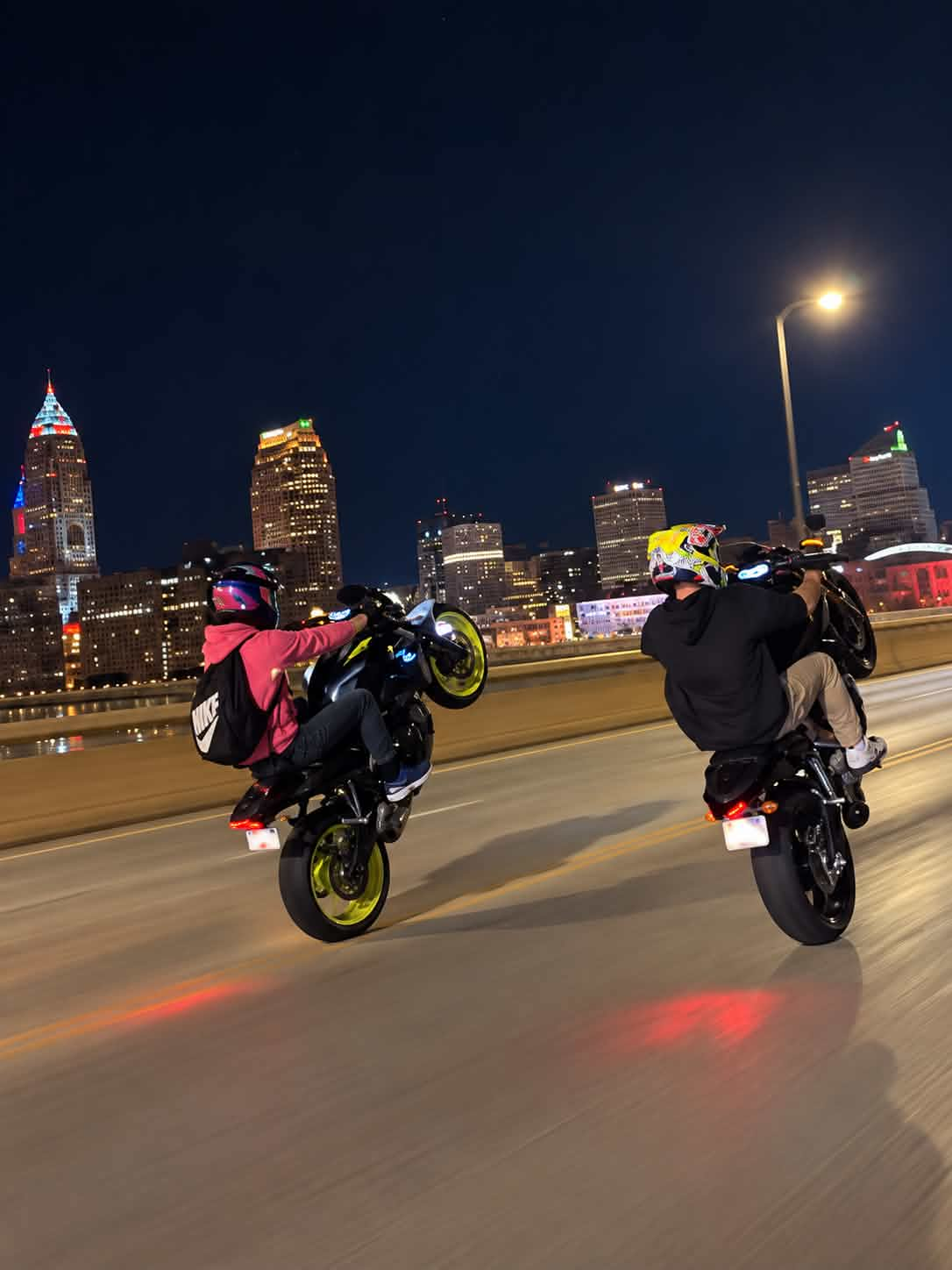 Cleveland BikeLife riders doing wheelies at night